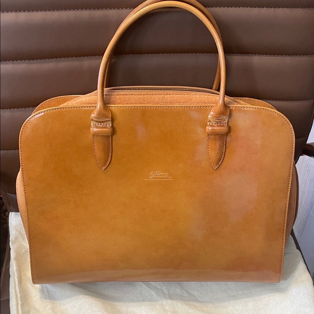 Longchamp Tan Leather briefcase handbag EUC with unbranded dust bag